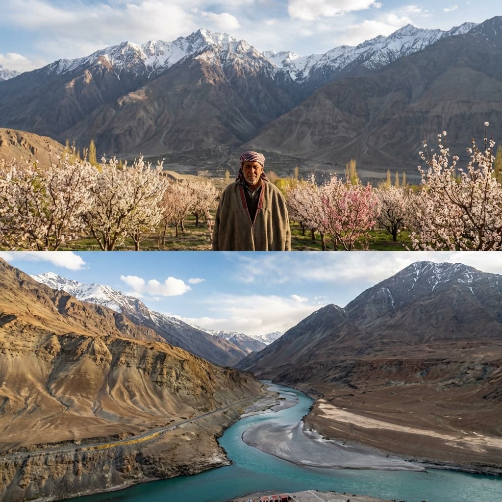 A woman from the Brokpa community in traditional floral headdress in the Aryan Valley.