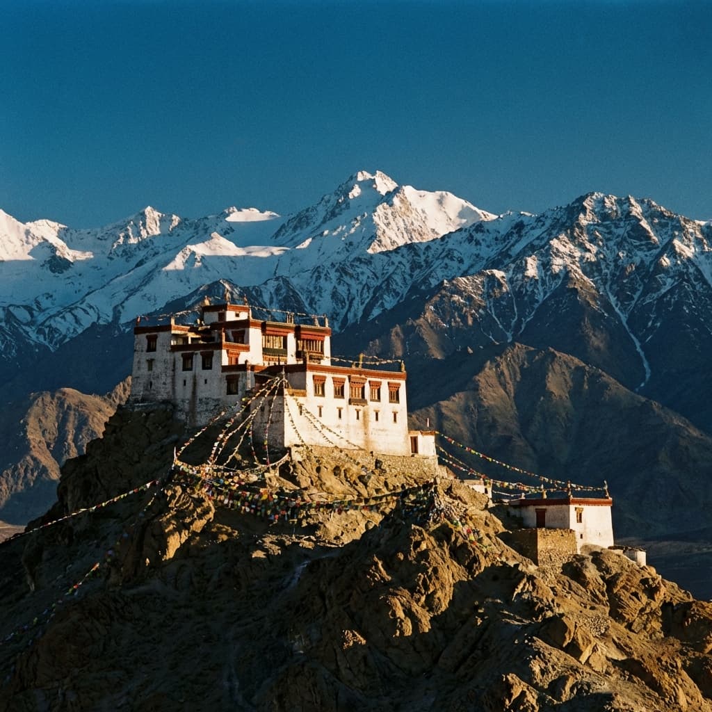 The iconic multi-tiered Thiksey Monastery in Ladakh, resembling the Potala Palace in Lhasa.