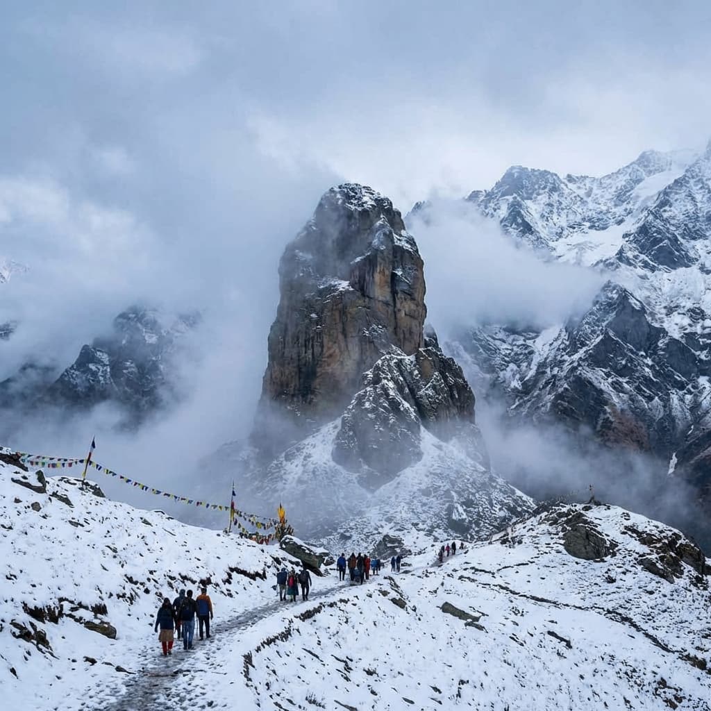 The vertical 72-foot rock monolith of Shrikhand Mahadev, one of the toughest high-altitude pilgrimages in India.
